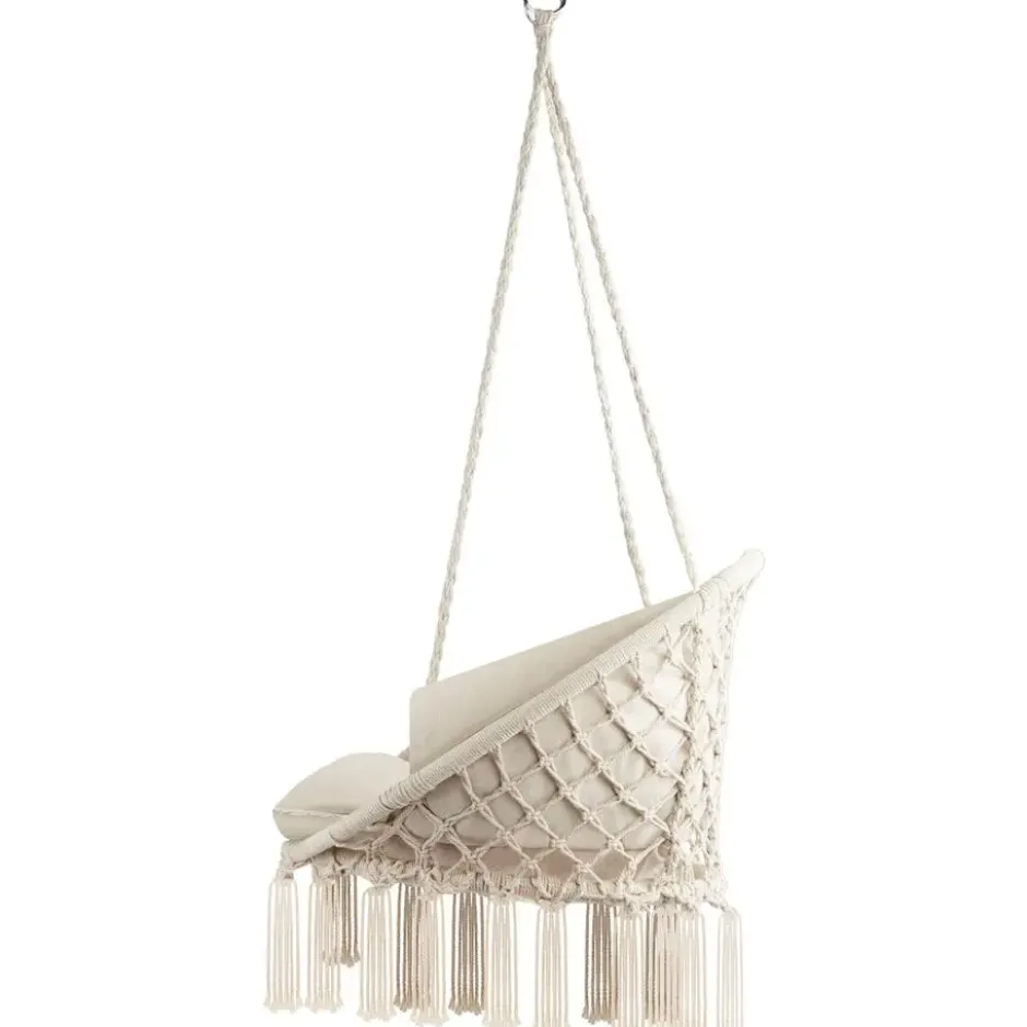 tectake Hangstoel Beige - Superzacht Groot Kussen - Stabiel Stalen Frame