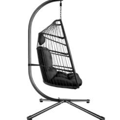 tectake Hangstoel, Comfortabel, Opvouwbaar, Zwart, Met Kussen En Stalen Frame