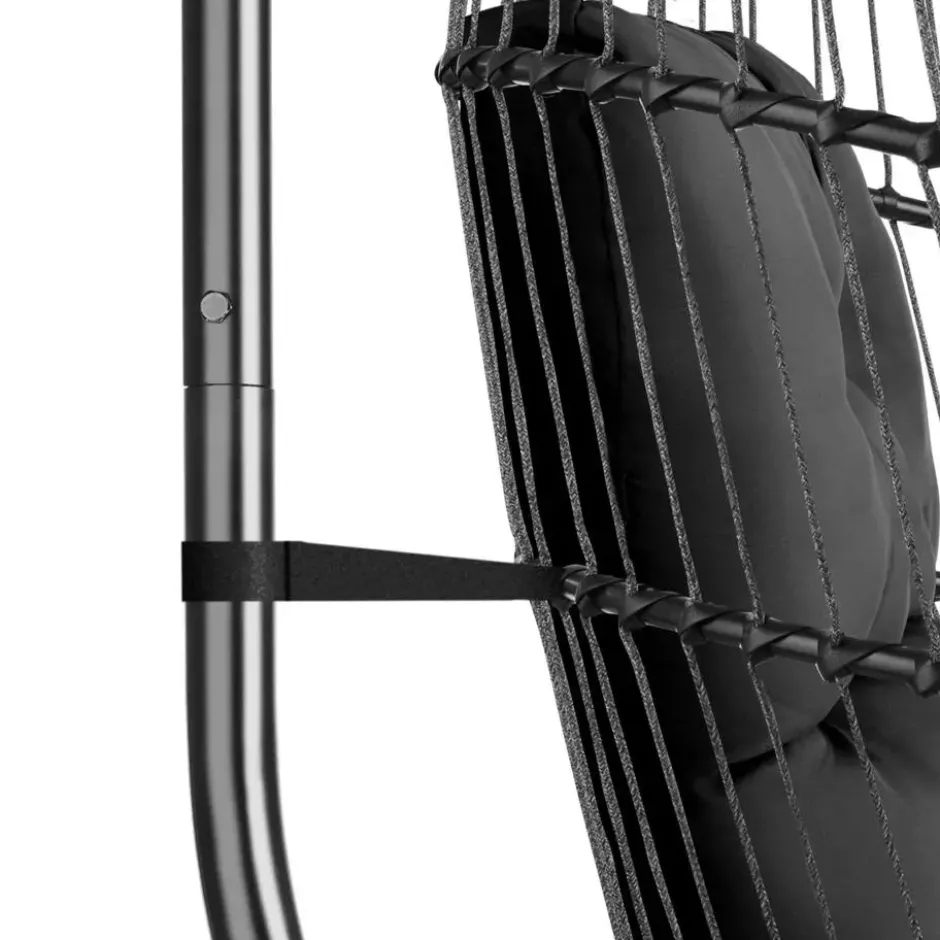 tectake Hangstoel, Comfortabel, Opvouwbaar, Zwart, Met Kussen En Stalen Frame