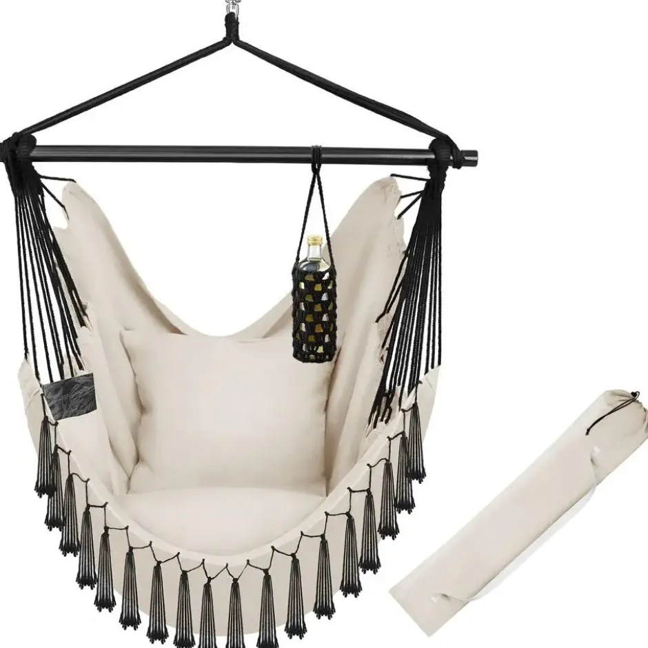 tectake Hangstoel Malika, boho-stijl, draagkracht 150kg, Beige