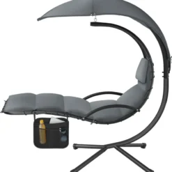 tectake - Hangstoel - Met Stalen Frame - Met Kussenhoes - Met Zijvak - Grijs
