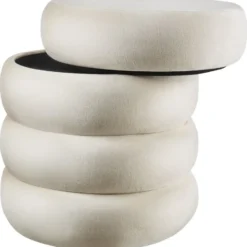 tectake Hocker Altu, gestoffeerd, opbergruimte, Fluweellook Crèmewit