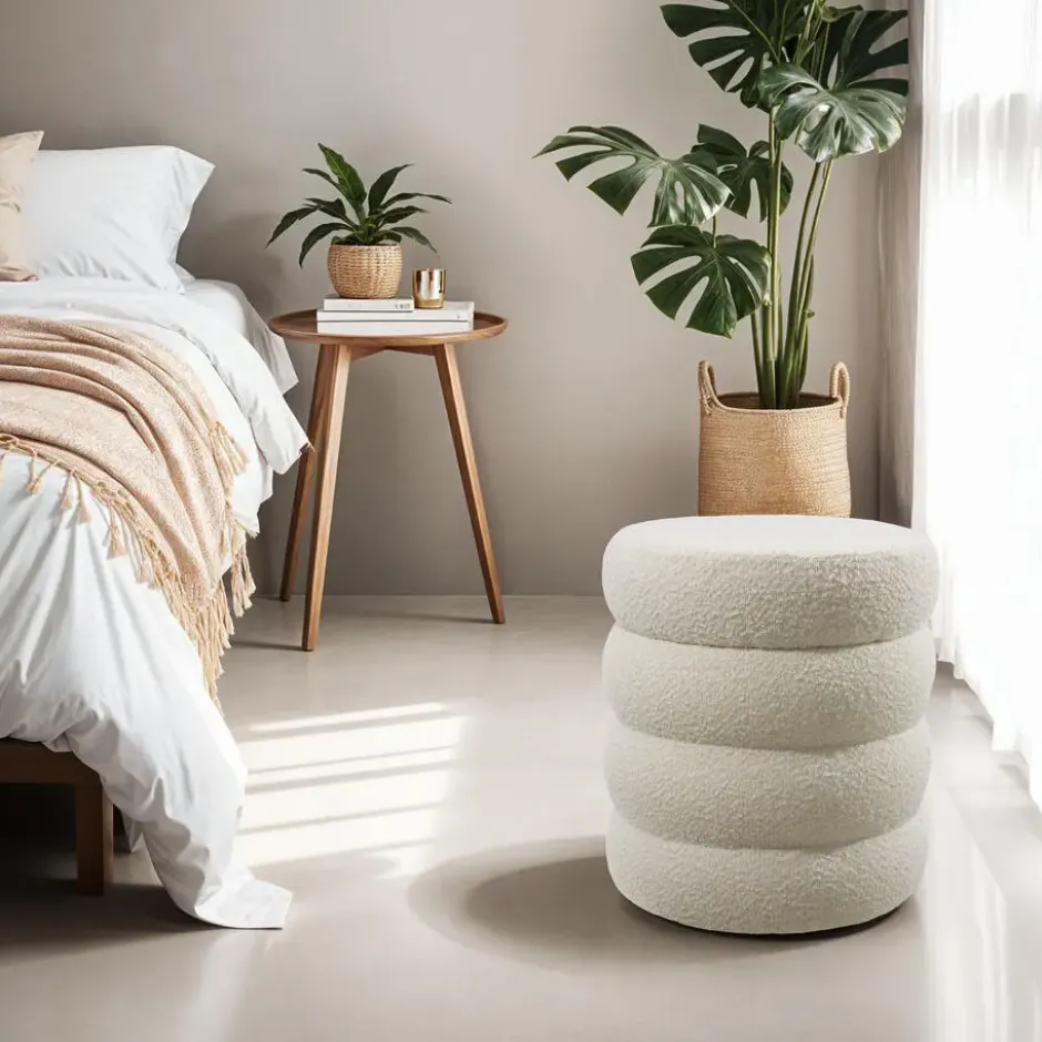tectake Hocker Altu, gestoffeerd, opbergruimte, Bouclé Crèmewit