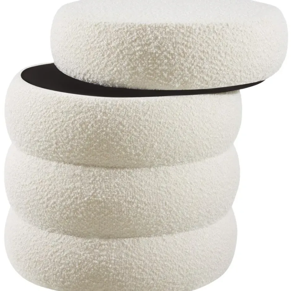 tectake Hocker Altu, gestoffeerd, opbergruimte, Bouclé Crèmewit