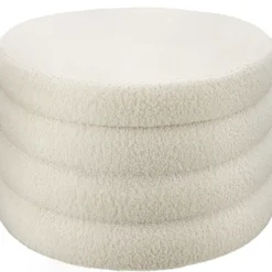 tectake Hocker Altu XL, gestoffeerd, opbergruimte, Bouclé Crèmewit