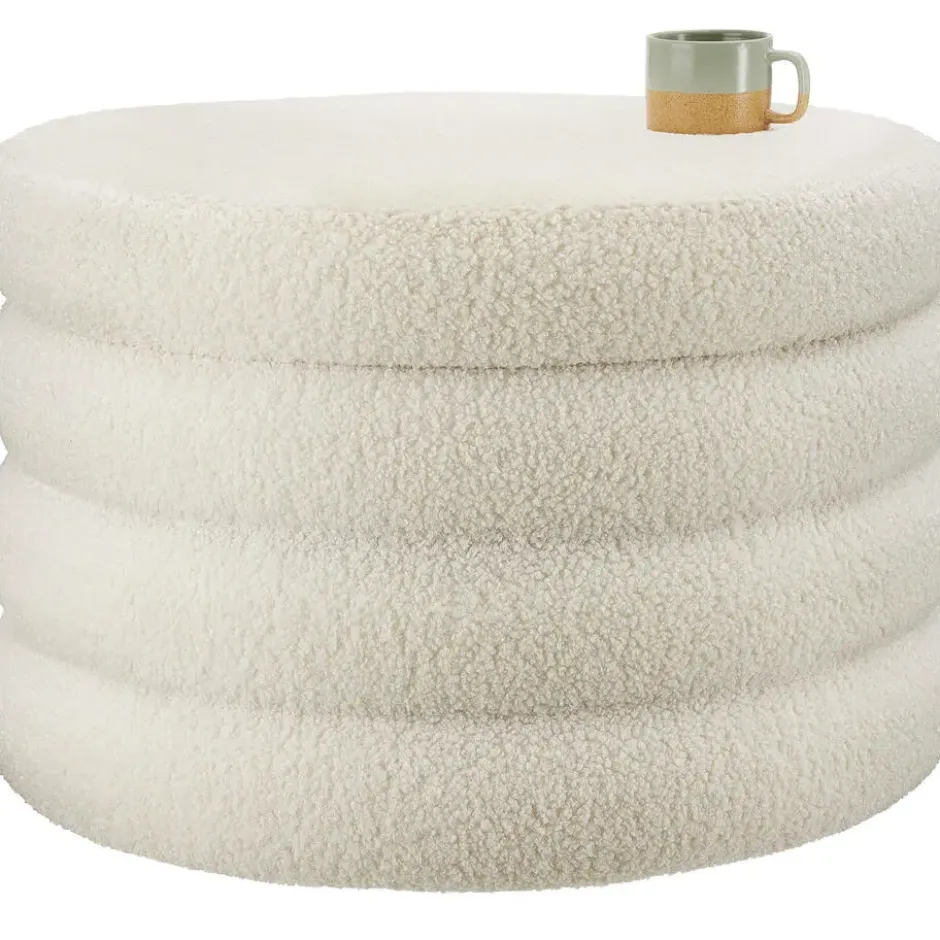 tectake Hocker Altu XL, gestoffeerd, opbergruimte, Bouclé Crèmewit