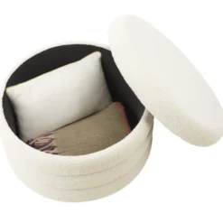 tectake Hocker Altu XL, gestoffeerd, opbergruimte, Bouclé Crèmewit