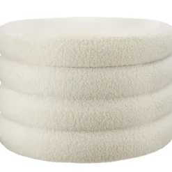 tectake Hocker Altu XL, gestoffeerd, opbergruimte, Bouclé Crèmewit