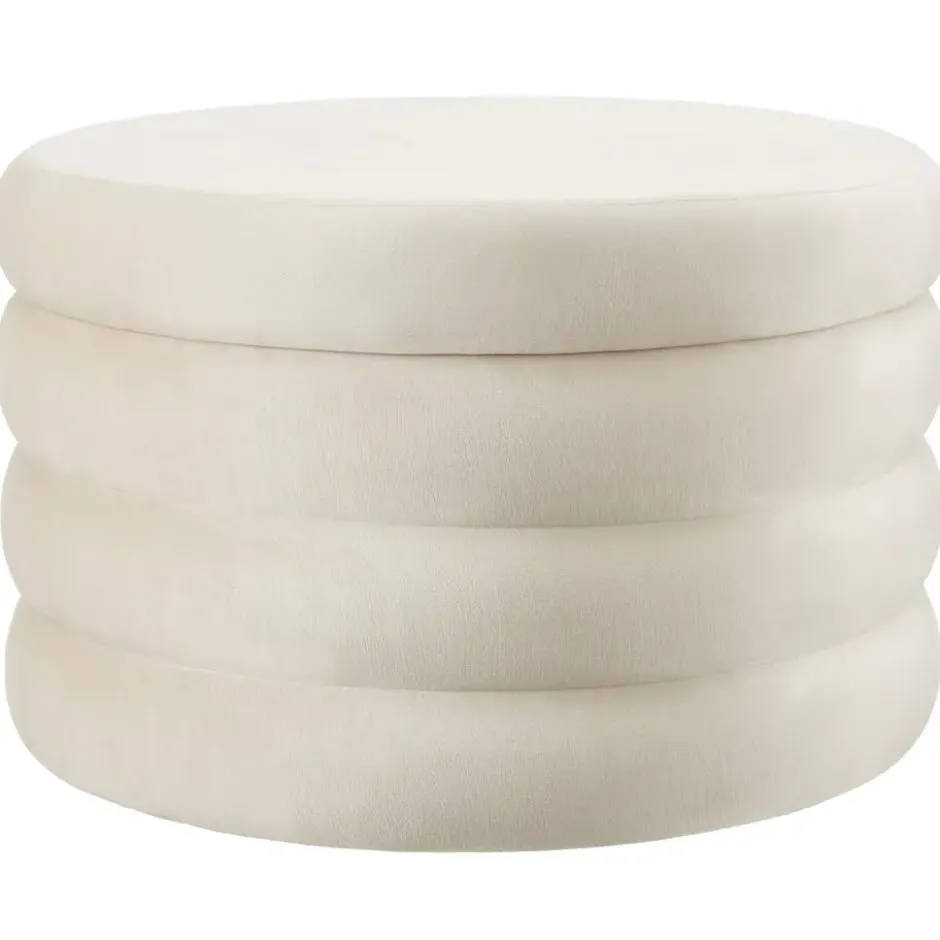 tectake Hocker Altu XL, gestoffeerd, opbergruimte, Fluweellook Crèmewit