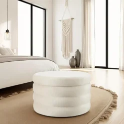 tectake Hocker Altu XL, gestoffeerd, opbergruimte, Fluweellook Crèmewit