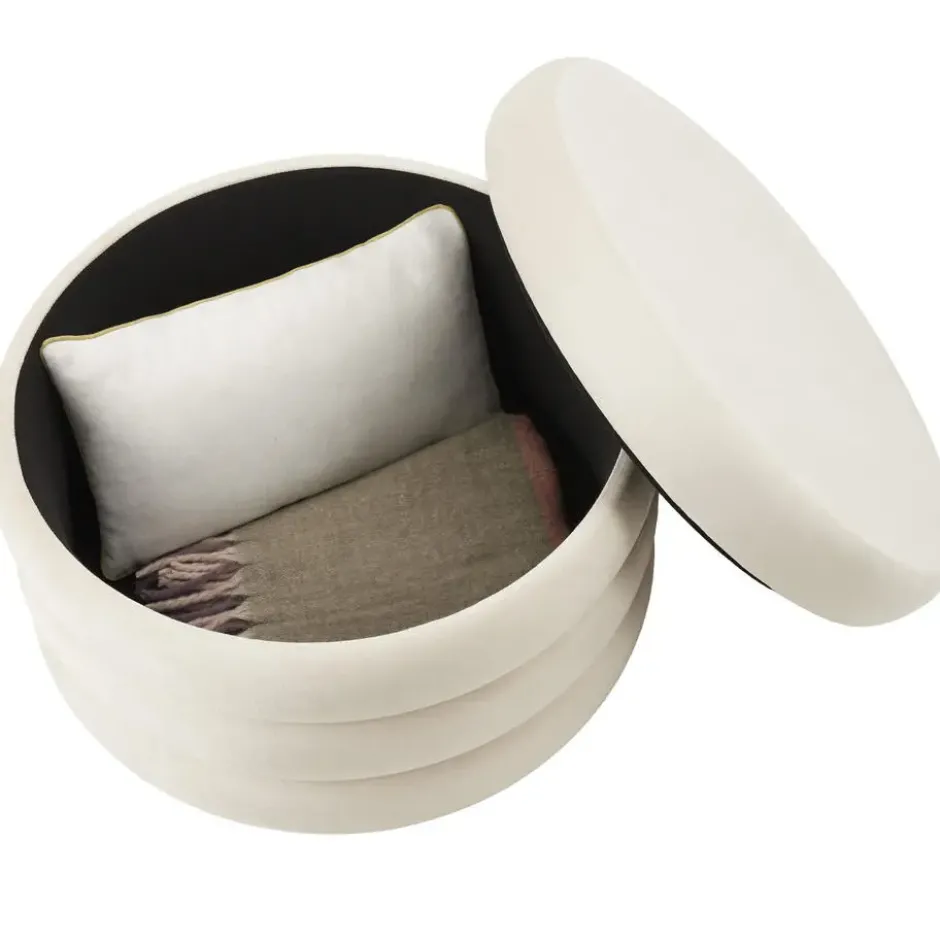 tectake Hocker Altu XL, gestoffeerd, opbergruimte, Fluweellook Crèmewit