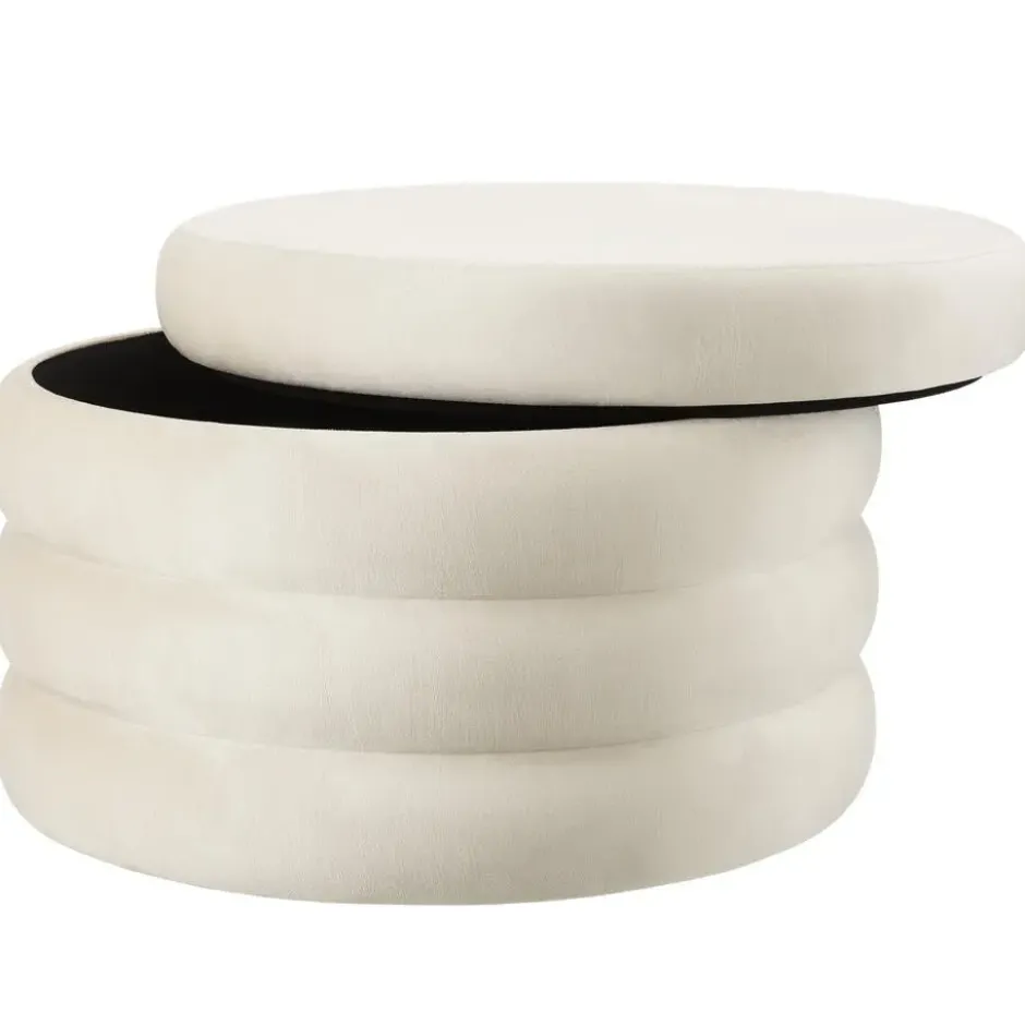 tectake Hocker Altu XL, gestoffeerd, opbergruimte, Fluweellook Crèmewit