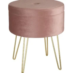 tectake Hocker Ava gestoffeerd in fluweellook 300kg met opbergruimte, Roze