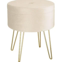 tectake Hocker Ava gestoffeerd in fluweellook 300kg met opbergruimte, Crème