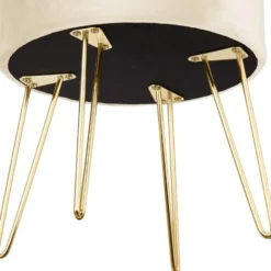 tectake Hocker Ava gestoffeerd in fluweellook 300kg met opbergruimte, Crème