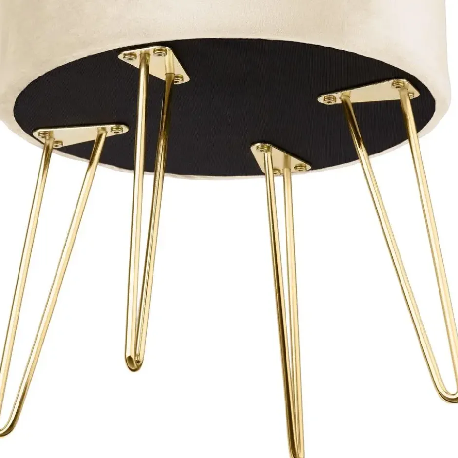 tectake Hocker Ava gestoffeerd in fluweellook 300kg met opbergruimte, Crème