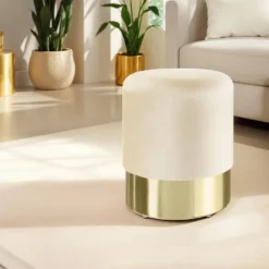 tectake Hocker Sarina gestoffeerd in fluweellook 300kg met opbergruimte, Crème