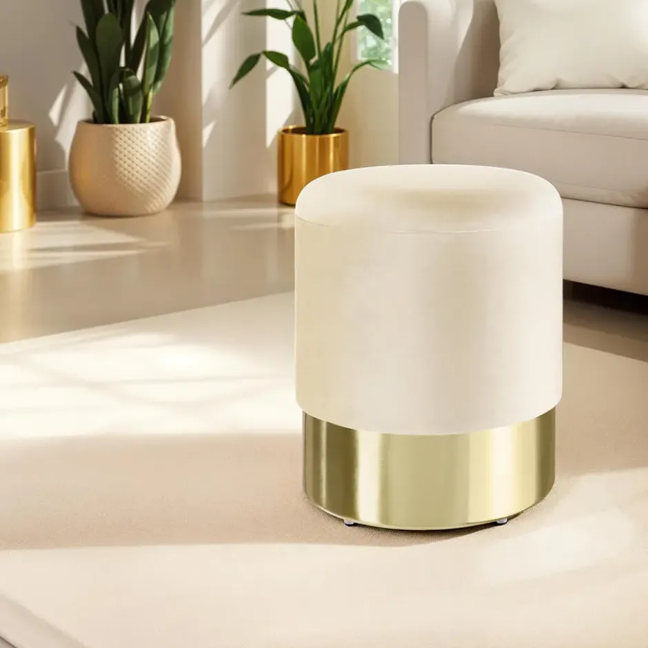 tectake Hocker Sarina gestoffeerd in fluweellook 300kg met opbergruimte, Crème