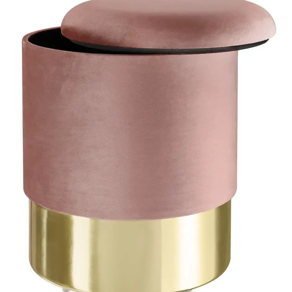 tectake Hocker Sarina gestoffeerd in fluweellook 300kg met opbergruimte, Roze