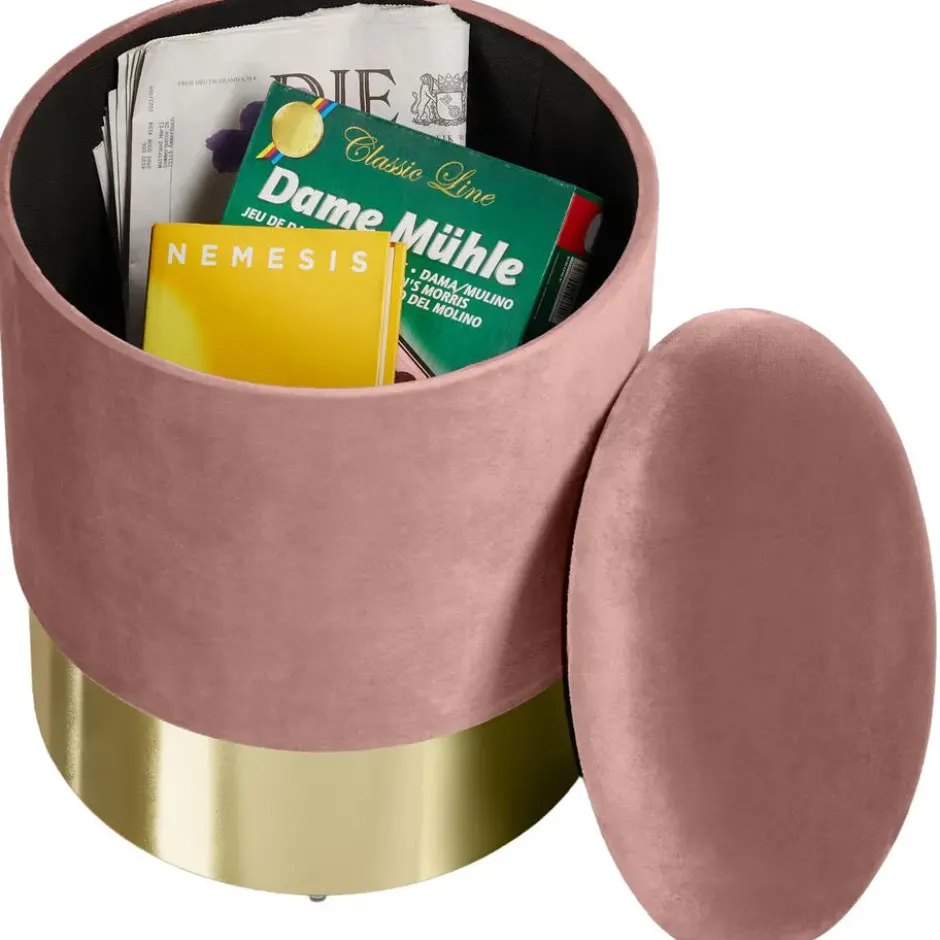tectake Hocker Sarina gestoffeerd in fluweellook 300kg met opbergruimte, Roze