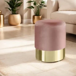tectake Hocker Sarina gestoffeerd in fluweellook 300kg met opbergruimte, Roze