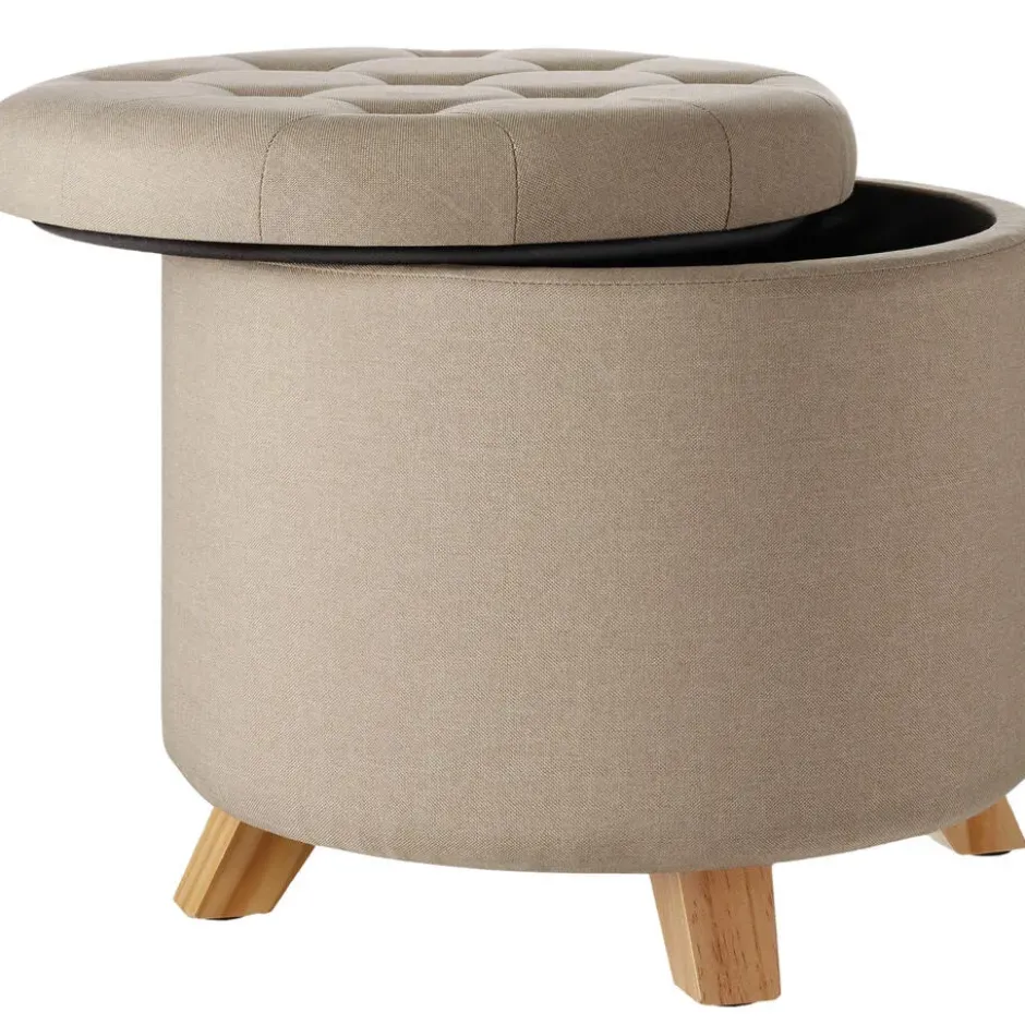 tectake Hocker Suna in linnenlook 150kg met opbergruimte, Zandkleur