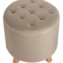 tectake Hocker Suna in linnenlook 150kg met opbergruimte, Zandkleur