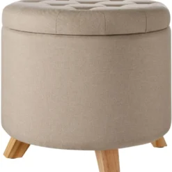 tectake Hocker Suna in linnenlook 150kg met opbergruimte, Zandkleur