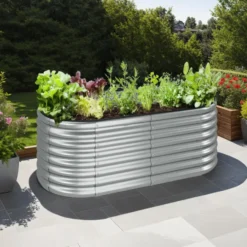 tectake Hoge Plantenbak, Verzinkt Frame, Rugvriendelijk, Zilver, 160x80x80 cm