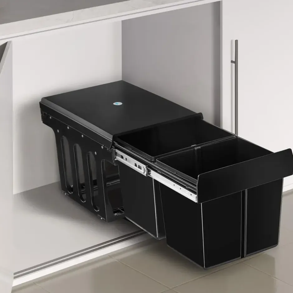 tectake Inbouw prullenbak Ashlyn, 2-voudige scheiding, 30L, telescooprails