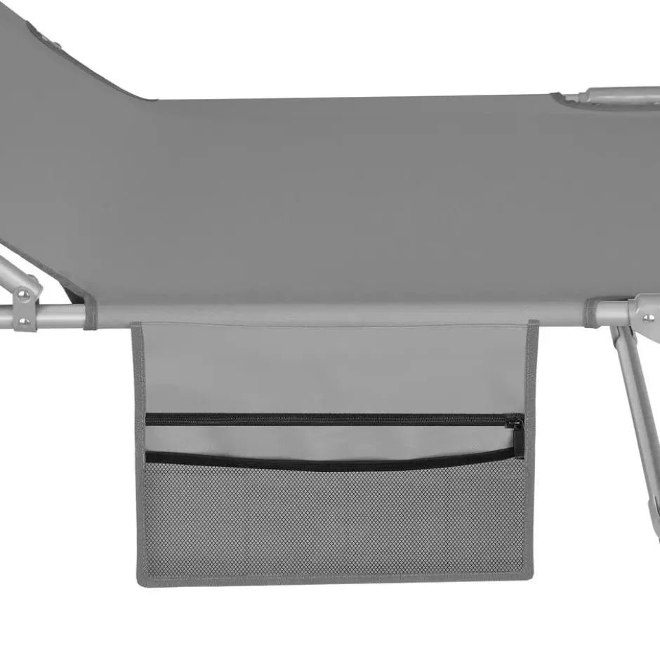 tectake - Inklapbaar Zonnebed Kussen Rugleuning 4 standen - Polyester Grijs
