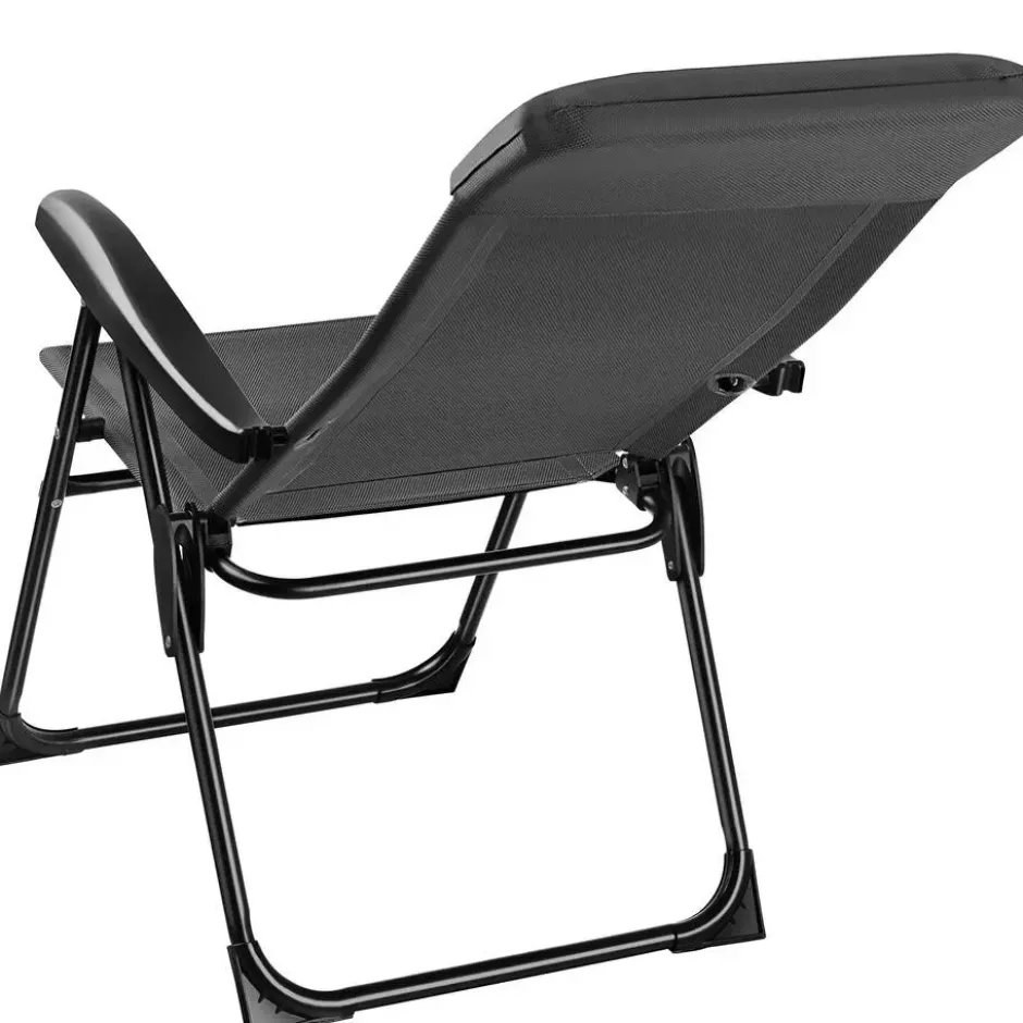 tectake Inklapbare campingstoel Müritz met hoofdkussen, aluminium, Antraciet