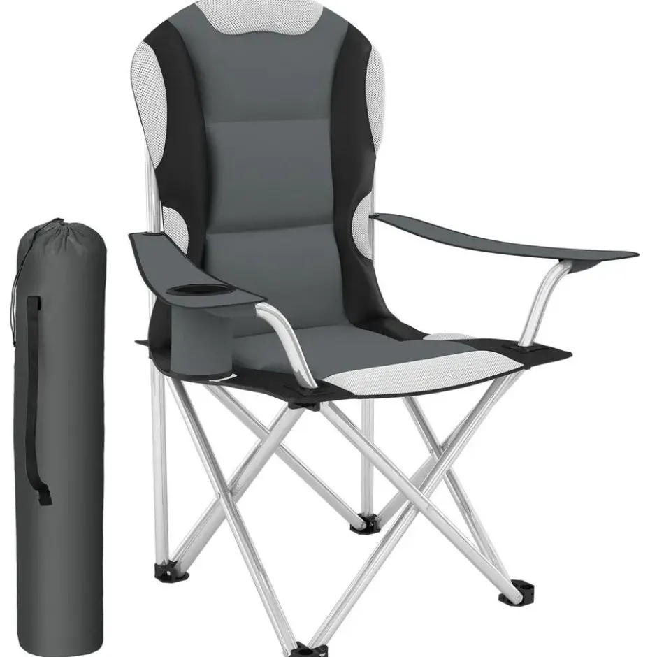 tectake - Kampeerstoel bekleed, Grijs