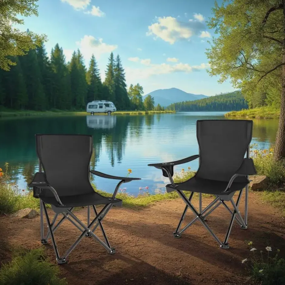 tectake Kampeerstoelen Gil - Set van 2 - Zwart