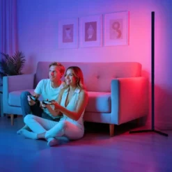 tectake LED-vloerlamp Spectra, 16 miljoen kleuren, 200+ lichtmodi, Zwart / Wit