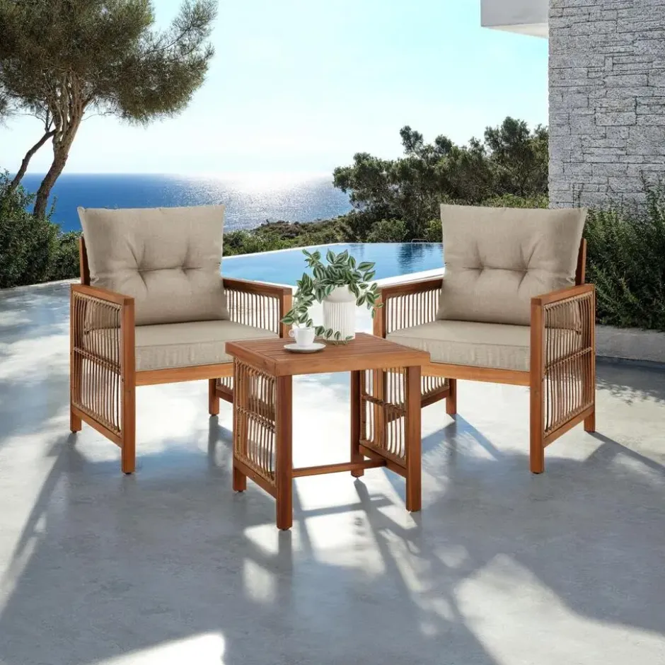 tectake Loungeset Eivissa in rope-design met XXL-bekleding, Natuur