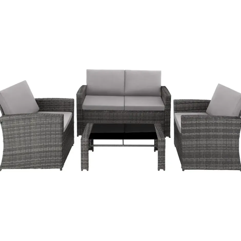 tectake - loungeset Lucca - 1 bank/2 stoelen/1 tafel - grijs