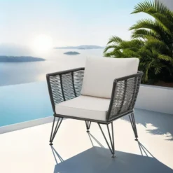 tectake Loungestoelen set van 4 - Sundo in touwdesign - Antraciet