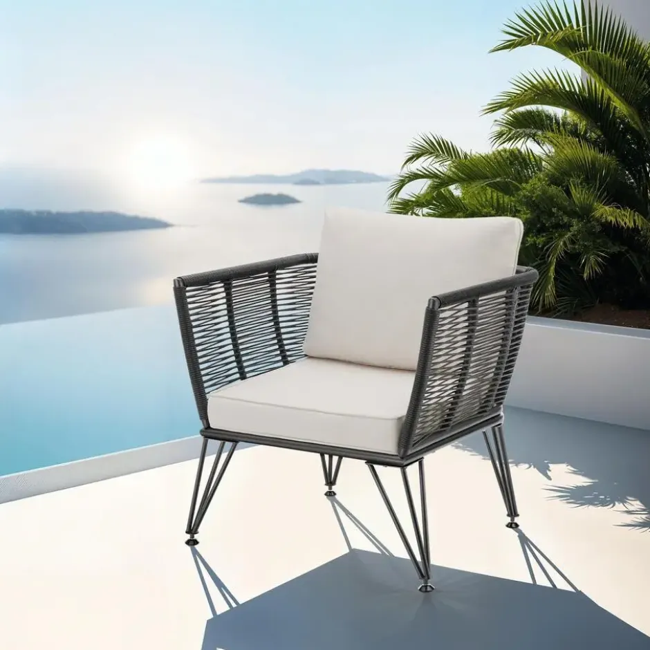 tectake Loungestoelen set van 4 - Sundo in touwdesign - Antraciet