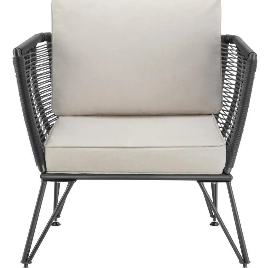 tectake Loungestoelen set van 4 - Sundo in touwdesign - Antraciet