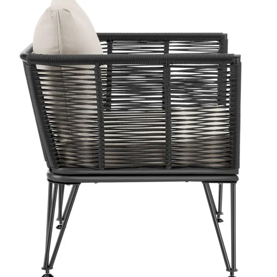 tectake Loungestoelen set van 4 - Sundo in touwdesign - Antraciet