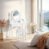 tectake Makeup-tafel met spiegel en hocker in antieke look, Wit