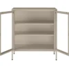tectake Metalen Vitrinekast, Glazen Deuren, Taupe, 2 Planken, Op Poten