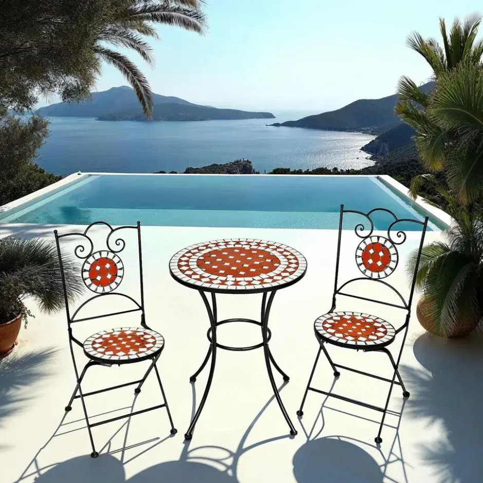 tectake Mozaïek tuinset met 2 stoelen en tafel, Bruin