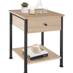 tectake Nachtkastje Bradford 40x40x55,5cm, Industrieel Licht Hout, Eiken Sonoma