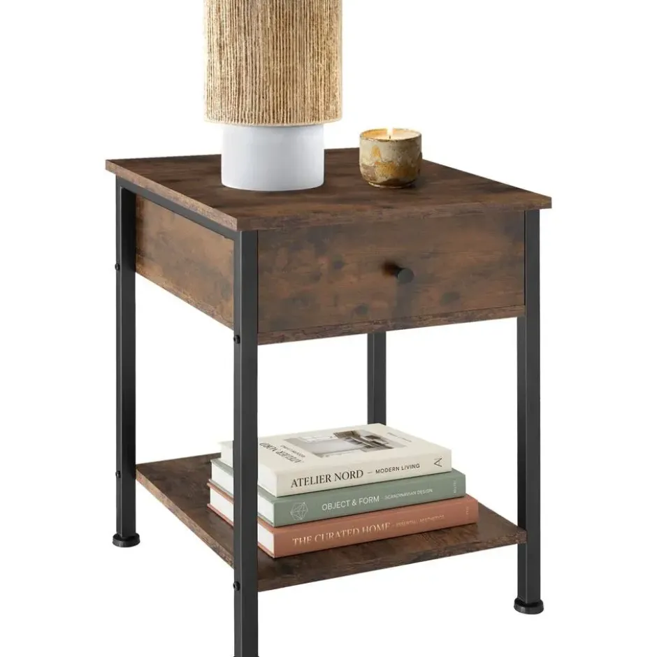 tectake Nachtkastje Bradford 40x40x55,5cm, Industrieel Hout Donker, Rustiek