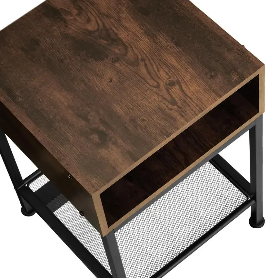 tectake Nachtkastje Harlow 40,5x40,5x52,5cm, Industrieel Hout Donker, Rustiek