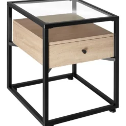 tectake Nachtkastje Preston 43x45x54,5cm, Industrieel Licht Hout, Eiken Sonoma