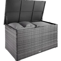 tectake Opbergbox Groß Volumen - Grau - UV-beständig Polyrattan - Alu Rahmen
