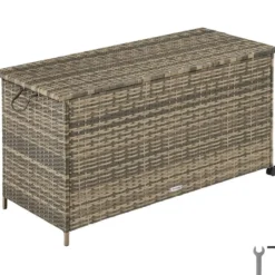 tectake Opbergbox Kuusamo, rotan, met aluminium frame en wieltjes, Natuur